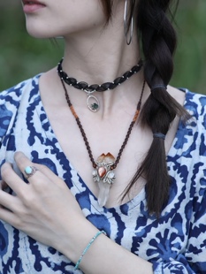 宝石粘土系列白紫水晶太阳月光石吊坠手工绳编项链小众设计部落风