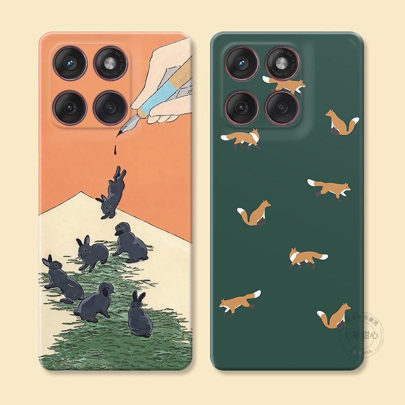 滴墨成兔适用摩托罗拉edge60pro手机壳50/40/S30/G86G85G84G75G56G55G54文艺可爱小兔子狐狸女款耐脏软