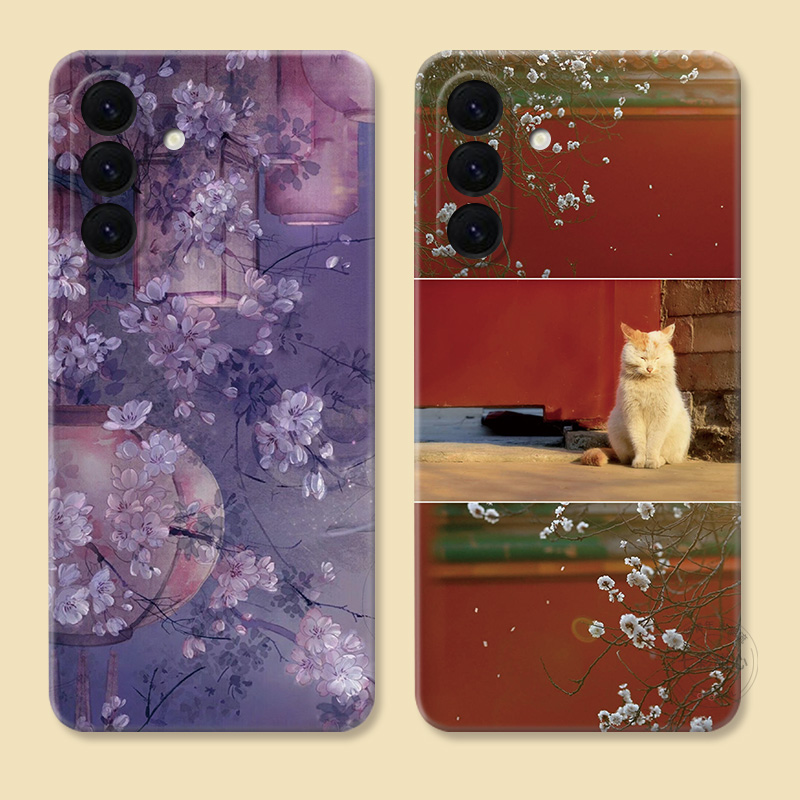 古风紫花适用三星A56手机壳A73A72A71A70A55A54A53A52A36A35A34A33A26a25故宫小猫咪中国风文艺简约可爱女款