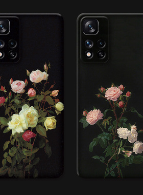 ins冷淡风玫瑰适用小米红米note14手机壳13/12/11/10/9/8/7pro+ 油画文艺复古T简约女款软