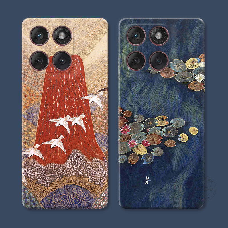 古典油画适用摩托罗拉edge60pro手机壳50/40/S30/G86G85G84G75G56G55G54艺术复古中国风荷花女款文艺耐脏软