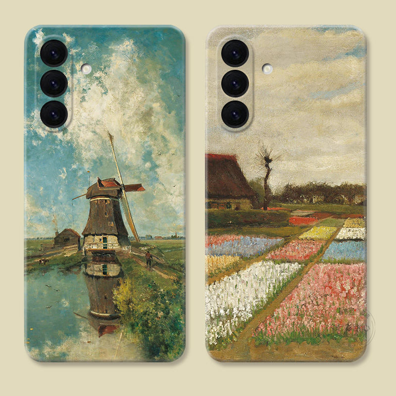 风车花田适用三星A56手机壳A73A72A71A70A55A54A53A52A36A35A34A33A26a25A16A15油画文艺复古简约女款耐脏软