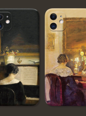 钢琴油画适用iPhone12苹果13手机壳11简约14文艺17Air/16/15promax复古XS/XR耐脏7/8plus/6s/se2/3女款软mini