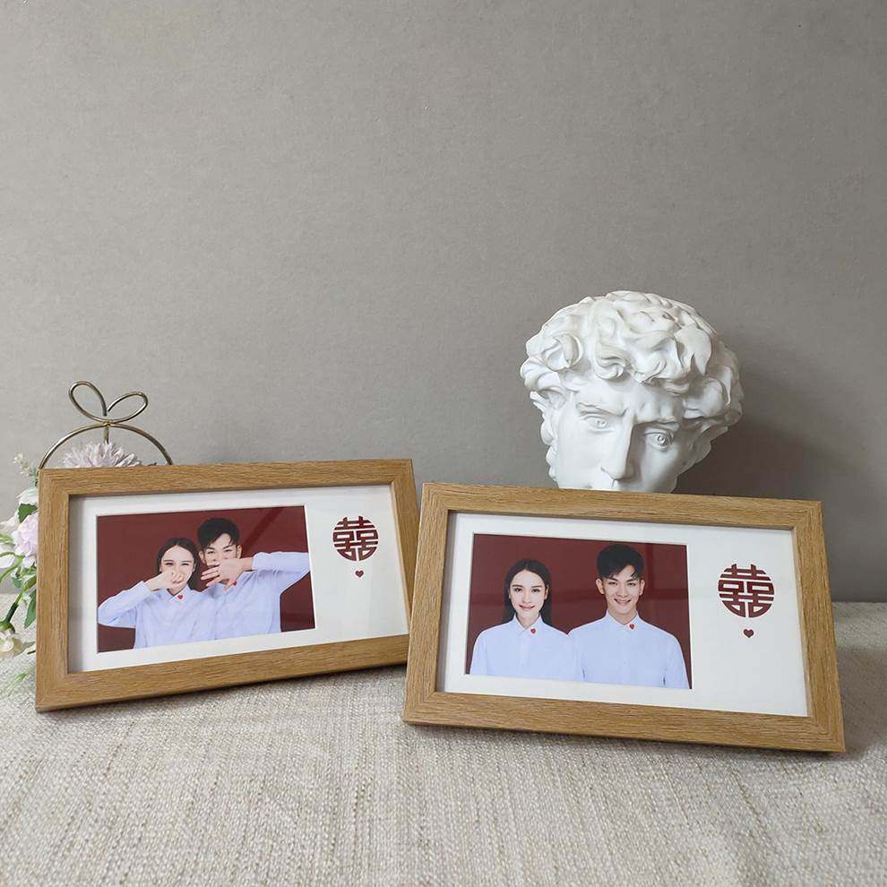 结婚登记照相框摆台六寸夫妻情侣领证件洗做成海马体红底照片喜字