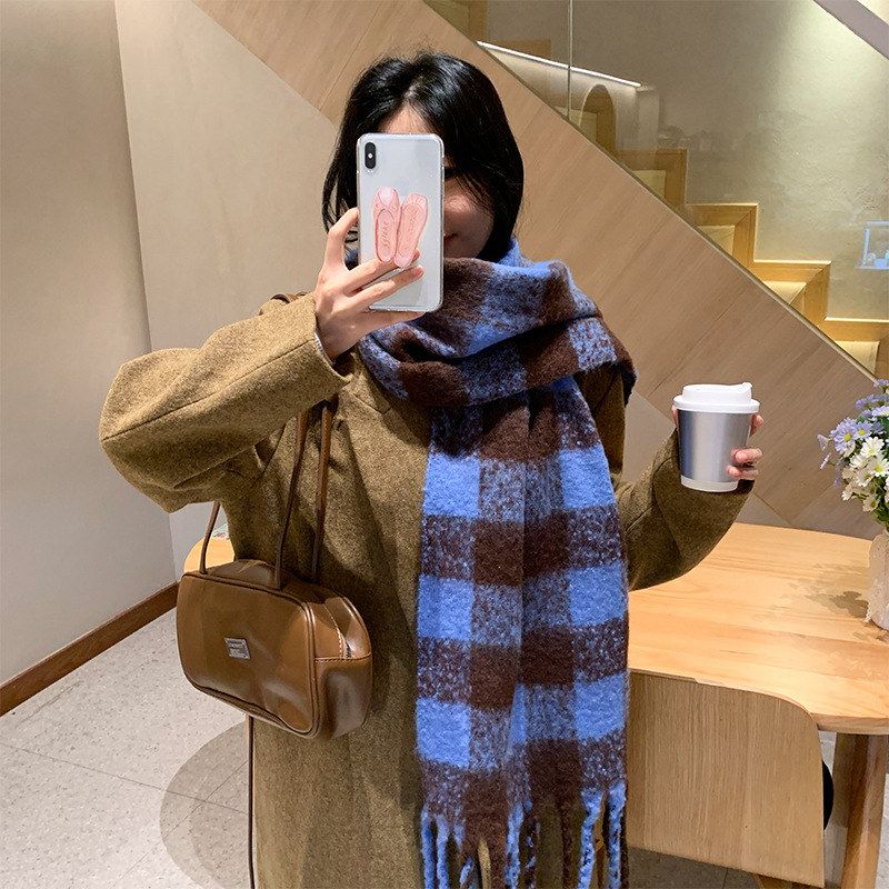 虞书欣同款围巾新款格子女生秋冬保暖软糯加厚围脖高品质披肩百搭