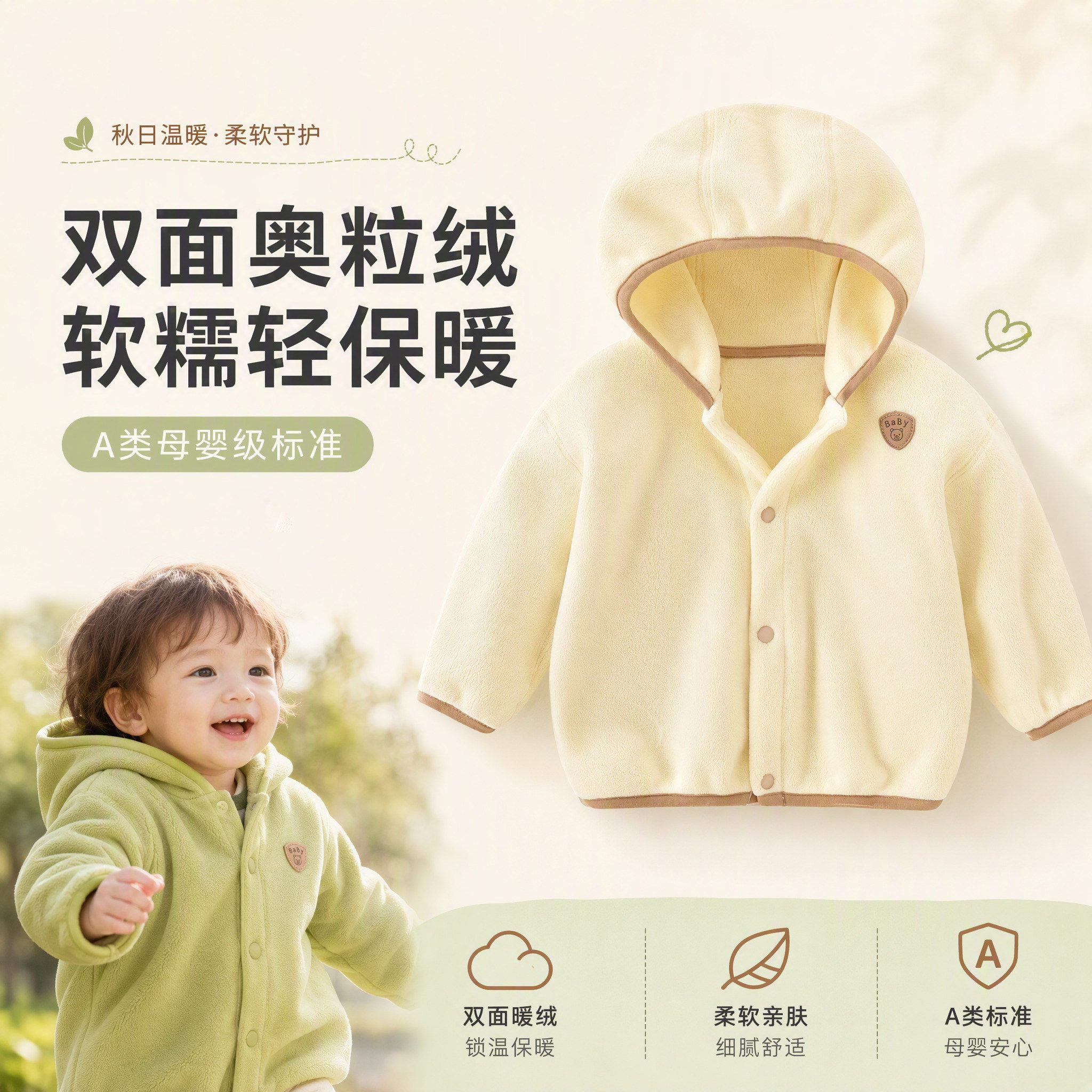 奥粒绒连帽开衫外套婴幼儿童秋冬加绒保暖上衣男女宝宝外出卫衣