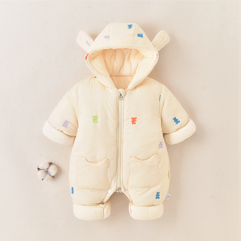 婴儿加绒加厚连体衣棉袄宝宝秋冬保暖连帽外出棉服新生儿棉衣冬装