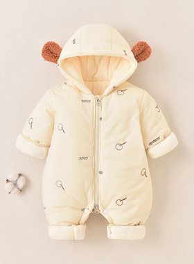 婴儿连体衣秋冬加绒加厚棉服保暖哈衣新生衣服宝宝洋气外出服冬装