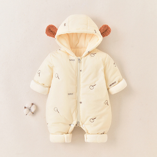 婴儿连体衣秋冬加绒加厚棉服保暖哈衣新生衣服宝宝洋气外出服冬装