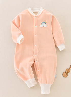 秋冬加绒婴儿连体衣加厚保暖哈衣新生儿男女宝宝秋装外穿洋气套装