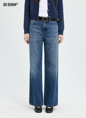 DD 蓝色之境_25春夏复古水洗蓝薄款天丝中高腰宽松直筒牛仔裤女