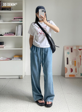 DD「Freedom」抽绳松紧腰莱赛尔汉麻垂感宽松微弧直筒牛仔长裤