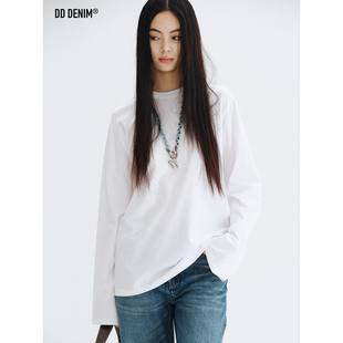 黑白长袖 万能经典 圆领T恤女宽松弹力打底上衣 2025早春