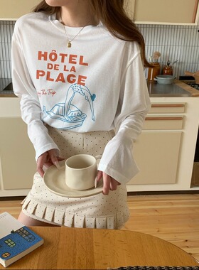 SUNS博主私服 春夏新品百搭趣味字母印花圆领宽松长袖T恤女ZY4044