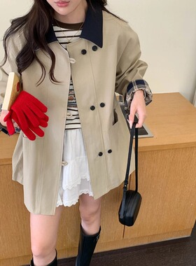 SUNS巴恩英伦风 天丝棉撞色拼接中长款宽松廓形风衣外套女ZY3388