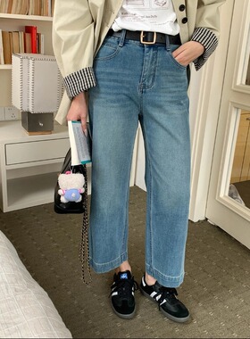 SUNS利落好版型 春夏新品显瘦梨形身材阔腿直筒九分牛仔裤ZY4032