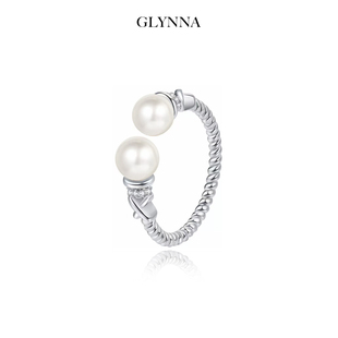 2025新款银饰s925纯银施家珍珠麻花珍珠戒指开口可调节