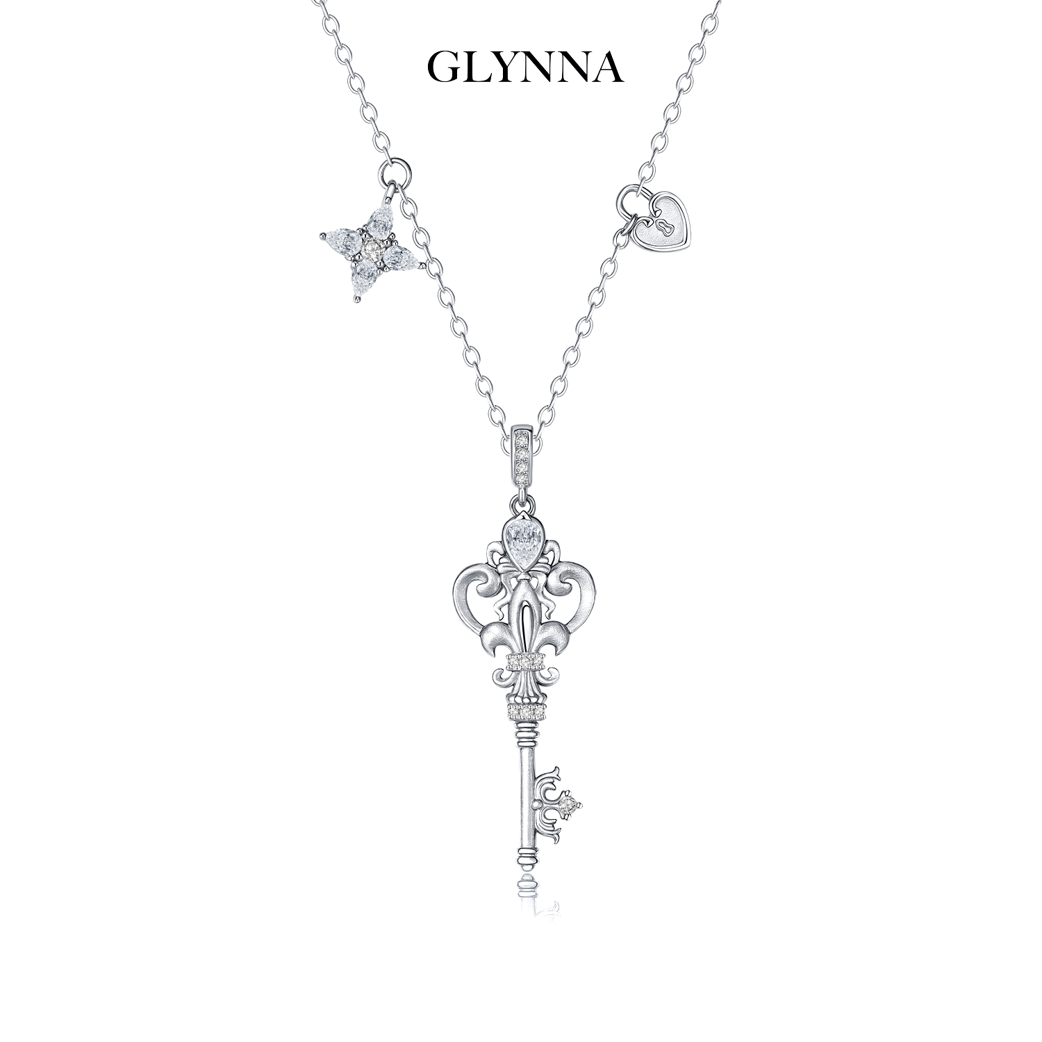 拉丝复古鸢尾花纯银钥匙