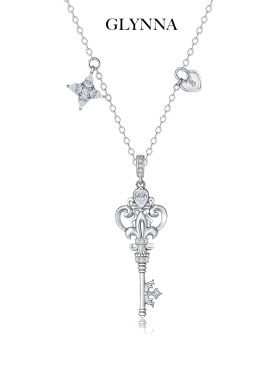 拉丝复古鸢尾花纯银钥匙