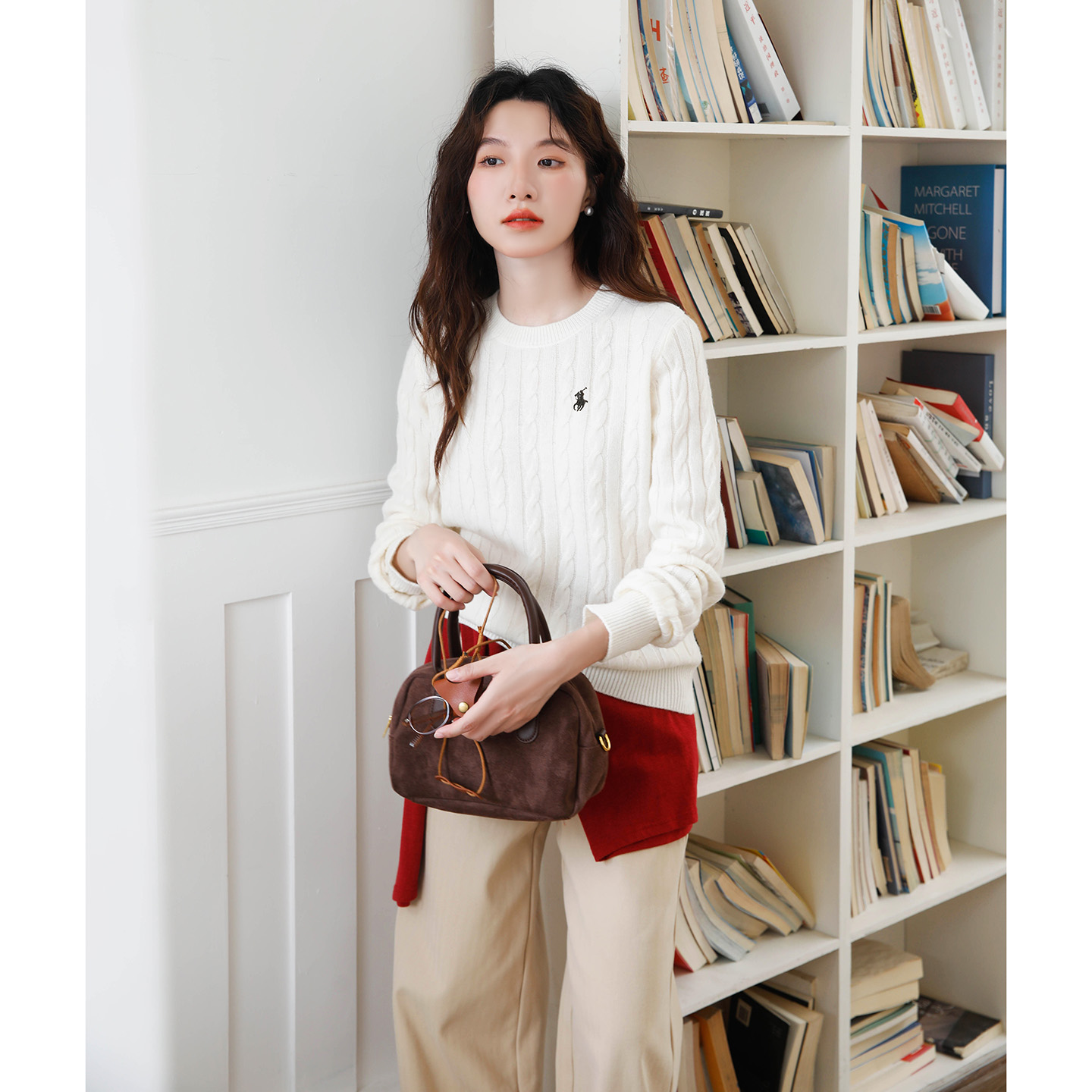 复古麻花白色毛衣女款2025新款慵懒高级感刺绣100绵羊毛打底衫冬