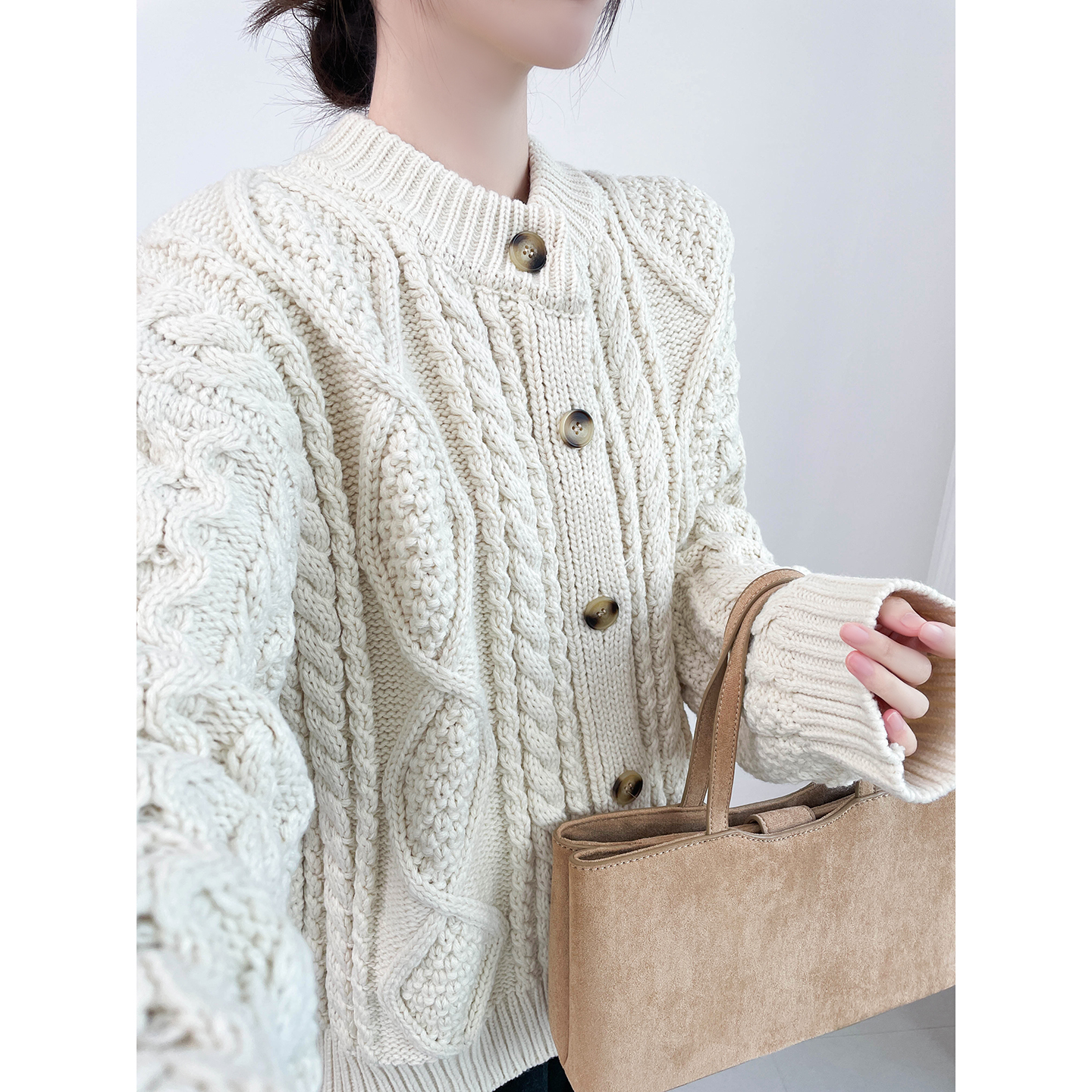 韩系复古麻花粗针毛衣外套女2025新款加厚慵懒风宽松针织开衫秋冬