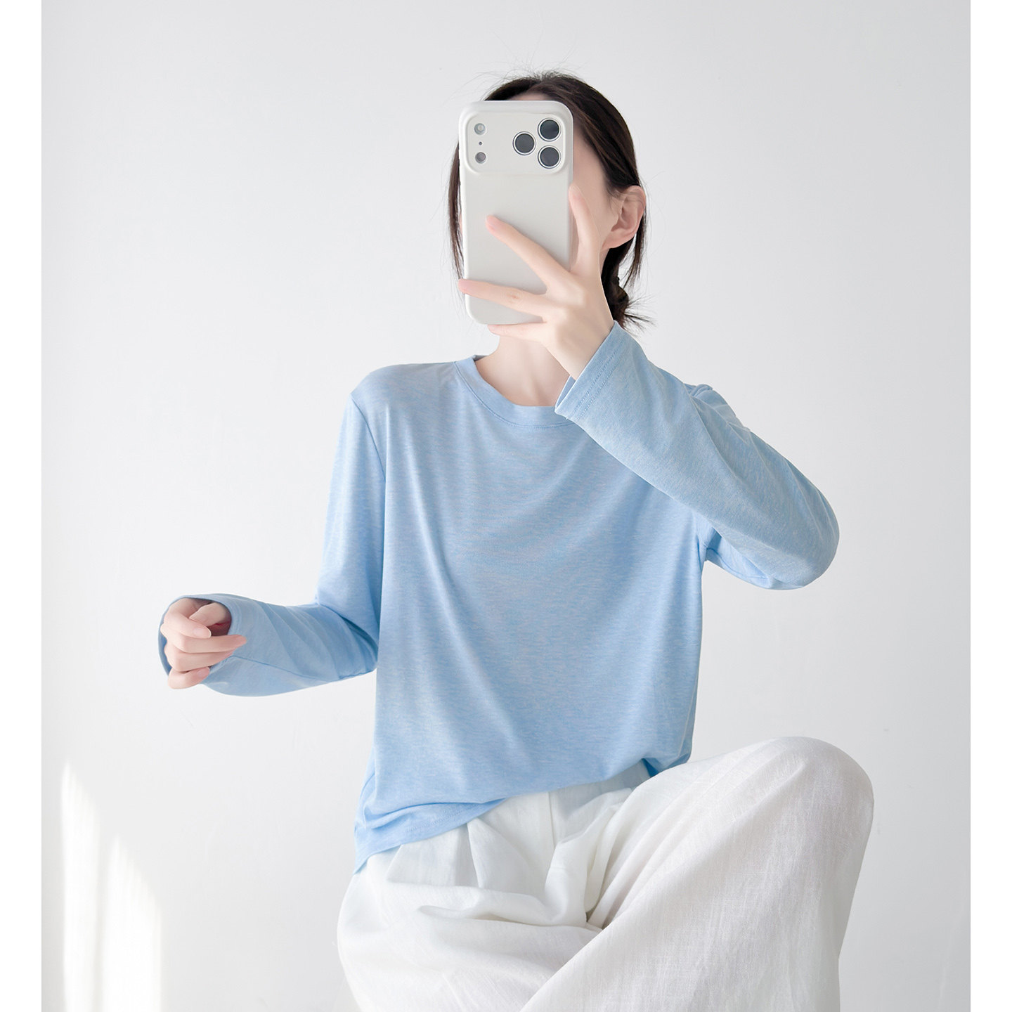 天丝亚麻防嗮长袖T恤女