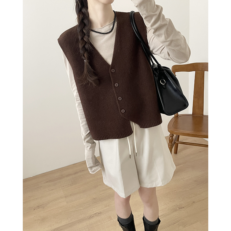 简约v领不规则新款马夹