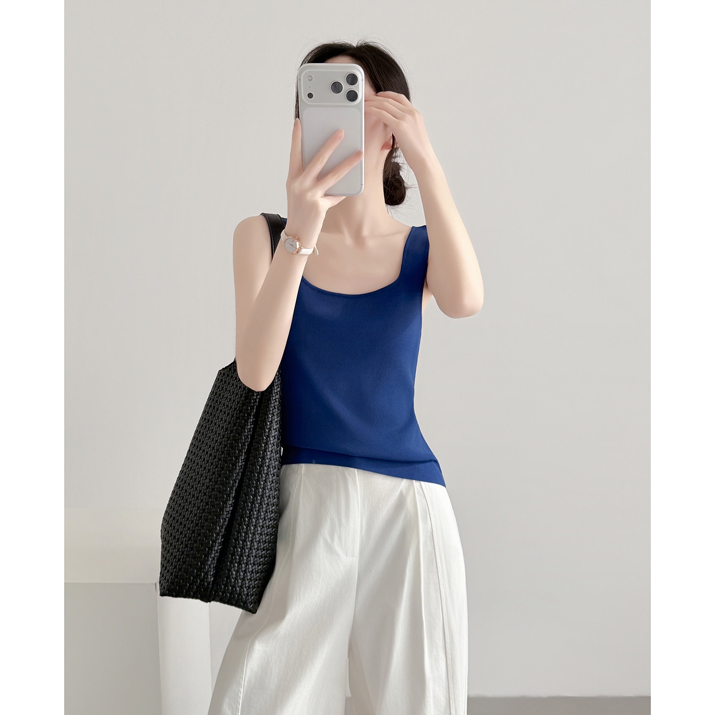 蓝色冰丝针织吊带背心女内搭宽肩带打底美背显瘦方领无袖上衣春夏,女装/女士精品,背心吊带,淘宝优惠券,粉丝福利购,淘宝优惠卷