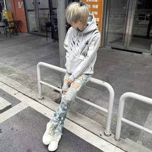 潮 手骨头刺绣重工重磅宽松百搭连帽卫衣男女款 美式 高街斯图家新款