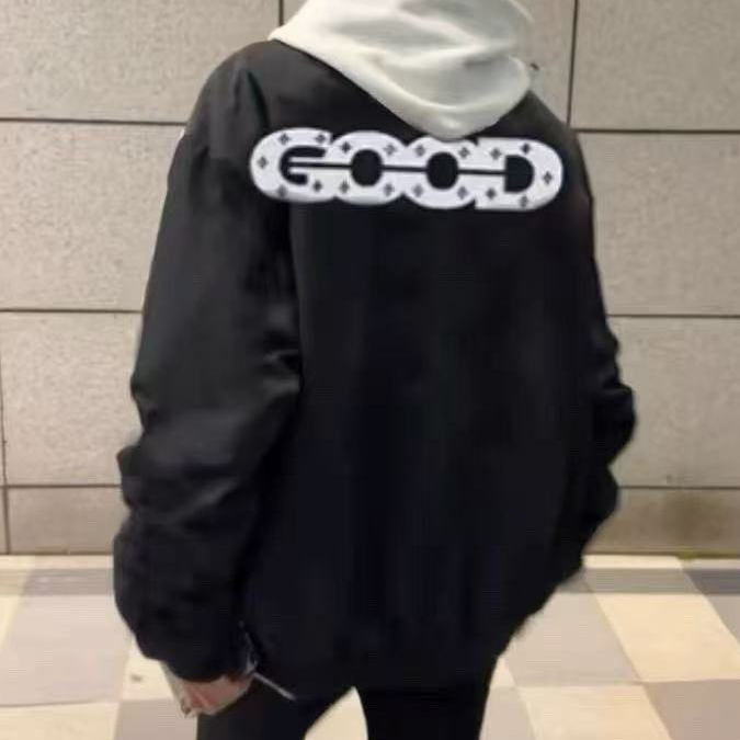 新款美式高街GOOD飞行夹克外套男秋冬季爆款夹棉加厚小众感上衣潮