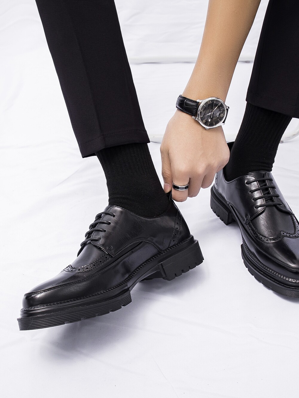 BREATHABLE BROGUE LEATHER SHOES MENS FORMAL WEAR BUSINESS LUXURY SENSE OF INNER HEIGHT CASUAL SUIT HEIGHT WEDDING GROOM SHOES