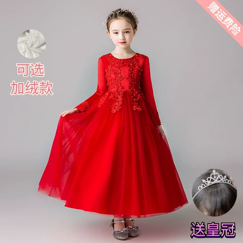 Демисезонное элегантное свадебное платье, красный флисовый наряд маленькой принцессы, для подружки невесты