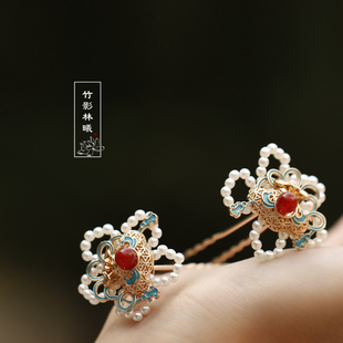 小花簪新中式头饰古风儿童侧边汉服发饰发簪 u钗汉服宋制旗袍配饰