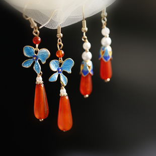 竹影林曦古风中式耳环明制烧蓝红色耳饰复古旗袍马面裙耳饰耳坠女