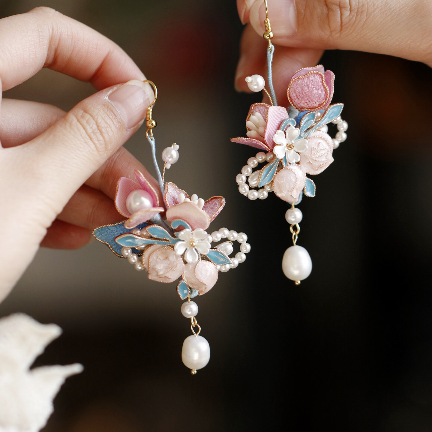 粉蓝色耳饰女高级感新中式宋制花朵珍珠耳环女氛围感国风耳坠旗袍,饰品/流行首饰/时尚饰品新,耳环,淘宝优惠券,粉丝福利购,淘宝优惠卷