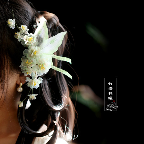 绿色梅花发夹真丝古典舞超仙薄纱