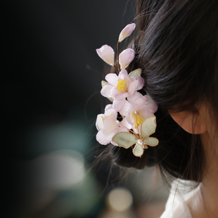 桃花坞新中式粉色发夹发饰蝴蝶发簪软簪国风发钗侧边汉服头饰