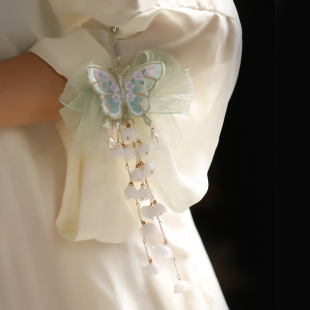 口固定挽袖 甜美蝴蝶铃兰流苏磁吸袖 扣女超可爱汉服配饰刺绣串珠袖