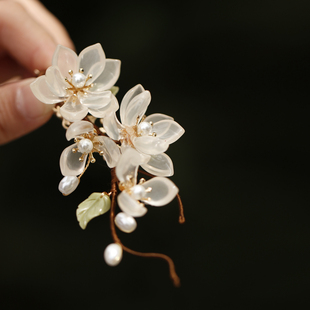 玉雪香超仙玉兰花发夹边夹侧边丸子头发饰旗袍古风配饰汉服头饰