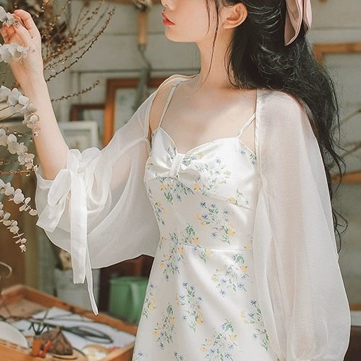 超仙灯笼袖防晒衣女夏薄款雪纺开衫小外套披肩配裙子坎肩外搭罩衫