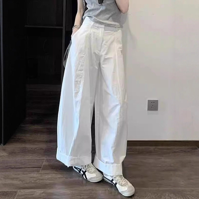 宽松时尚直筒裤子小个子韩系慵懒松弛感酷飒风白色工装阔腿裤女夏