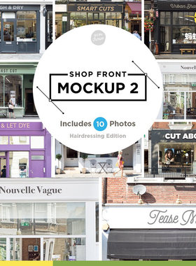 简约清新欧美街景店铺店招牌样机psd设计背景展示模板Mockups素材