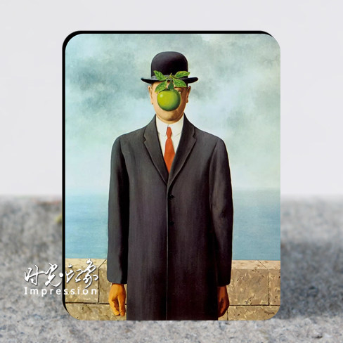 马格里特作品 戴黑帽的男人 冰箱贴磁贴世界名画软磁性贴白板贴