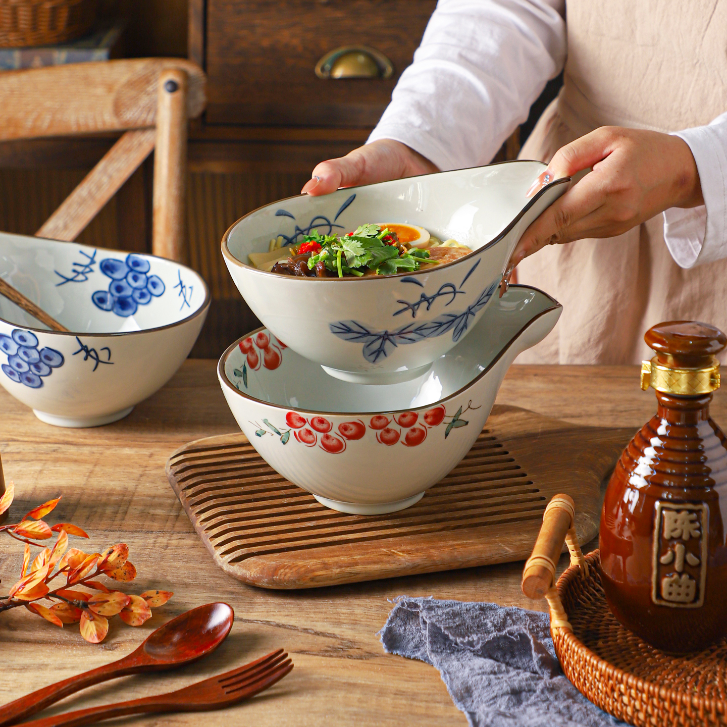 舍里中式复古瓢形陶瓷汤面碗