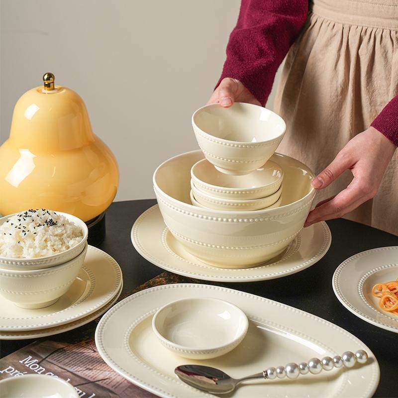 舍里法式浮雕餐具套装家用陶瓷米饭碗高级感盘子碗盘饭碗汤碗餐盘,餐饮具,碗,淘宝优惠券,粉丝福利购,淘宝优惠卷