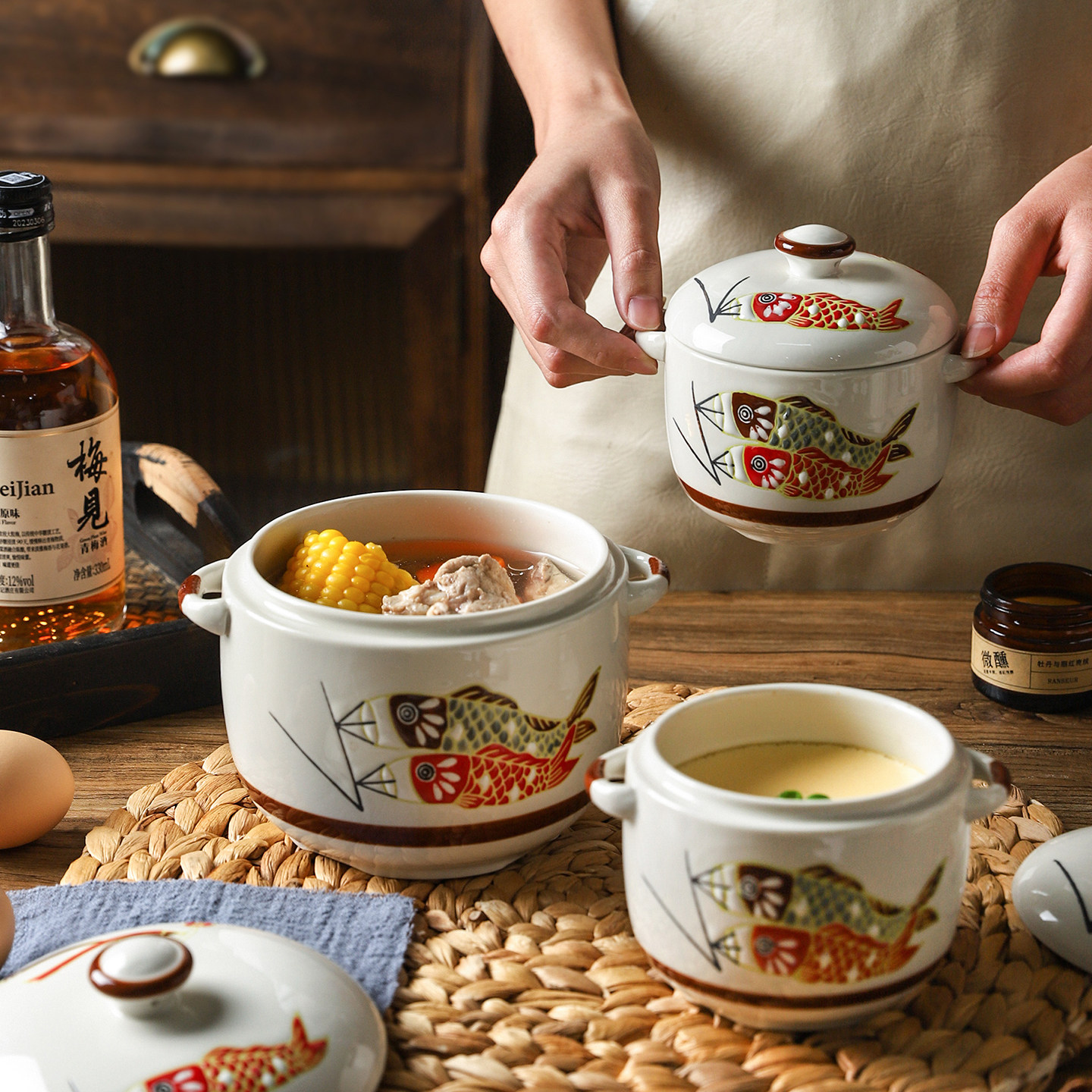 舍里釉下彩佛跳墙粥煲隔水炖盅