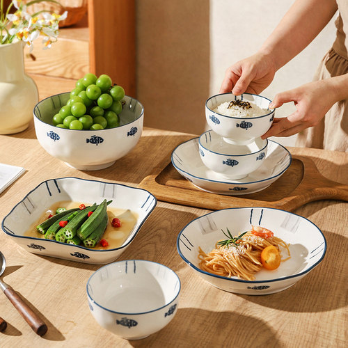 舍里釉下彩可进四机碗盘餐具
