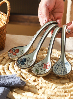 舍里中式陶瓷勺子家用高颜值长柄汤勺吃面喝汤调羹舀稀饭大汤匙