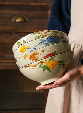 舍里中式复古陶瓷面碗家用大号釉下彩汤碗泡面碗螺蛳粉碗沙拉碗