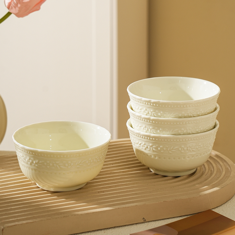 舍里陶瓷法式浮雕家用米饭碗餐具